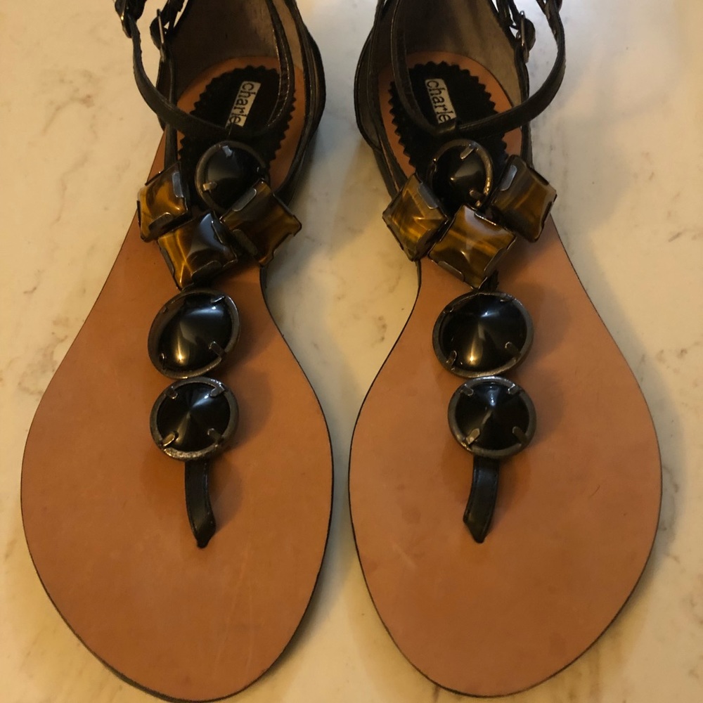 CHARLES DAVID GENUINE LEATHER SANDALS SIZE 5.5-6 BLACK - BROWN QUALITY MADE, NWT